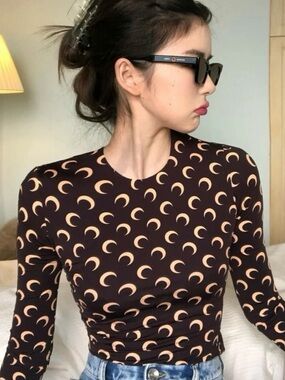 MARINE SERRE crescent moon print jersey top